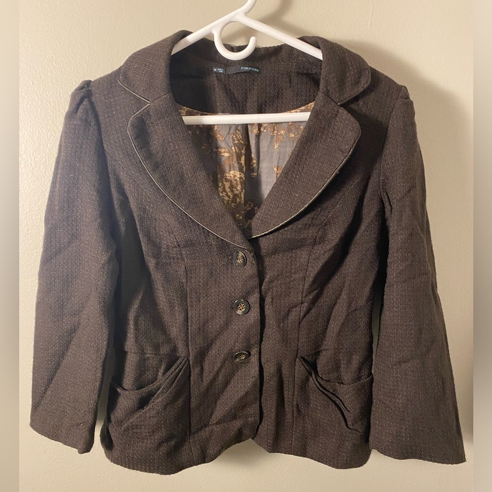 Maurices Brown Blazer with floral lining. Medium